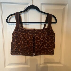 Aerie Brown Sleeveless Buttoned Crop Top